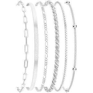 Dainty Silver Plated Bracelets For Women Trendy, Silver Jewelry Set Paperclip